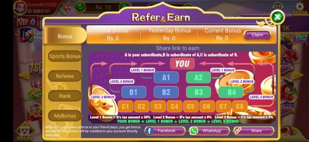 this image show earn to share with friend 3 patti lucky apk